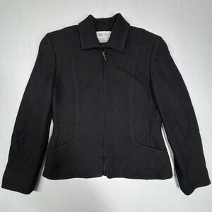 WORTH 100% Pure Silk Full Zip Tweed Blazer Jacket Womens 2 Black Career EUC